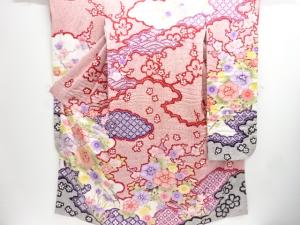 疋田 雲に草花模様刺繍振袖